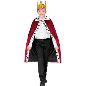 Königinnen Königs Kindercape halblang Samt mit Plüsch 90cm dunkelrot-weiß