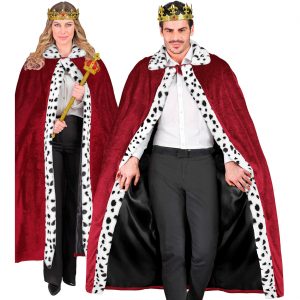 Königinnen Königs Cape halblang Samt mit Plüsch 140cm dunkelrot-weiß