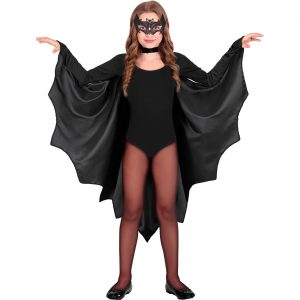 Vampir / Fledermaus Kindercape halblang gezackt mit Armstulpen schwarz