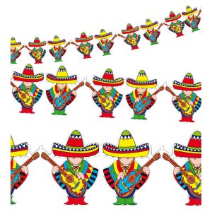 Mexikaner Mariachi Dekogirlande mit Gitarre und Sombrero aus Papier 300cm bunt