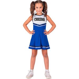 Cheerleaderin Kinderkostüm Kleid kurz Cheers blau-weiß