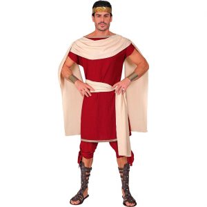Römer Grieche Kostüm Tunika halblang mit Kniebundhose Deluxe dunkelrot-beige