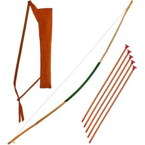 Indianer / Afrikaner Pfeil und Bogen mit fünf Pfeilen Köcher auch für Steinzeit Mittelalter 100cm braun-beige