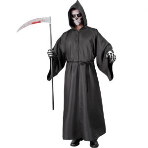 Geist / Sensenmann Kostüm Robe Tunika lang Deluxe mit Kapuze und Gürtel schwarz