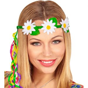 Blumen Margeriten Haarkranz Blumenkranz Stirnreif Haarband mit Blüten und bunten Bändern weiß-grün