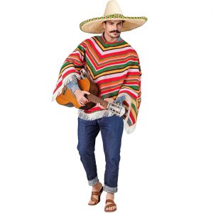 Mexikaner Kostüm Poncho Überwurf aus Canvas Baumwolle orange-bunt