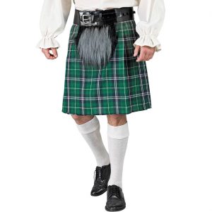 Schotten Rock kurz kariert Deluxe Kilt mit Felltasche grün