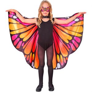 Insekt Schmetterling Kindecape lang / Riesenflügel zum Befestigen an den Handgelenken orange-pink