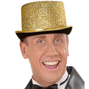 Show / Saloon Zylinderhut mit Glitzer gold-schwarz