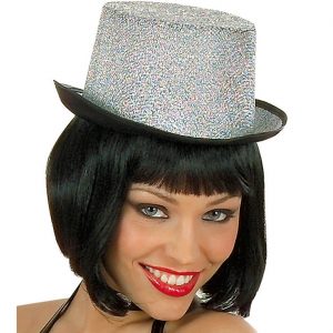 Show / Saloon Zylinderhut mit Glitzer silber-schwarz