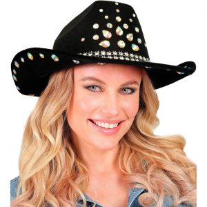 Cowgirl Cowboy / Festival Cowboyhut mit großen Strassoptik Diamanten schwarz-silber