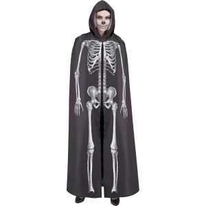Skelett bleich Cape lang mit Kapuze 145cm schwarz-weiß