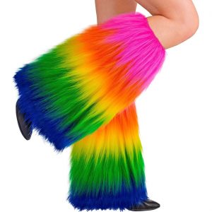 70er / 90er / Festival Hosenschläge Plüsch Beinwärmer Beinstulpen Deluxe bunt regenbogen