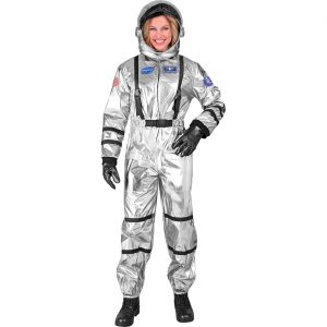 Astronautin Kostüm Overall mit Kapuze silber