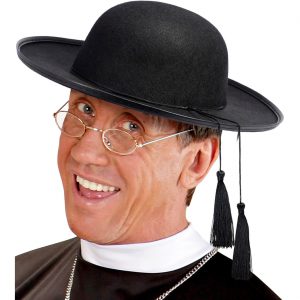 Priester Pfarrer Hut rund mit zwei Hängequasten schwarz