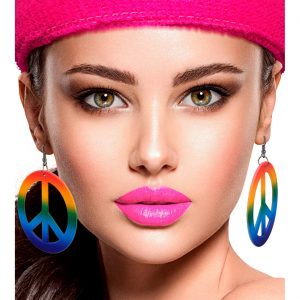 70er Jahre Hippie Peacezeichen Ohrringe aus regenbogenfarbenem Kunststoff bunt