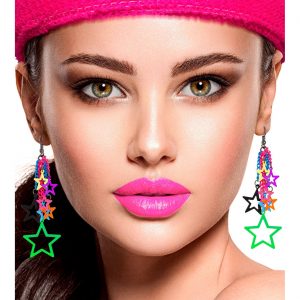 80er Jahre / Sterne Ohrringe Ohthänger für Ohrlöcher mit Ketten neonbunt