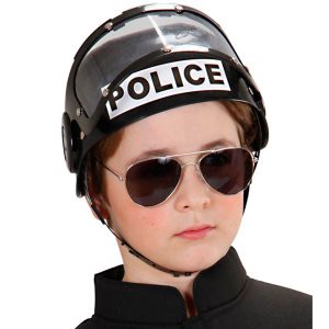 Polizei Helm mit Visier zum hochklappen für Kinder POLICE schwarz-weiß