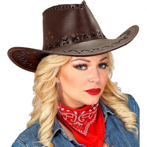 Cowgirl Cowboy Cowboyhut Glattlederoptik mit Nähten braun
