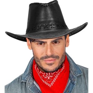 Cowgirl Cowboy Cowboyhut Glattlederoptik mit Nähten schwarz