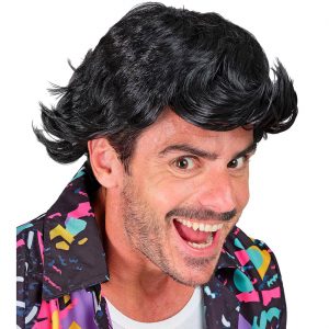 Perücke kurz glatt Privatdetektiv Kurzhaarfrisur strubbelig mit Pony Herrenperücke einfarbig schwarz