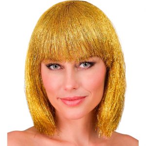 Space / Engel Perücke kurz Bob glatt Glitzy Kurzhaarfrisur Pagenschnitt rund auslaufend mit Pony gold
