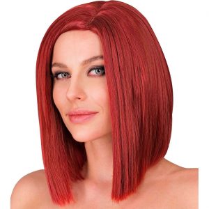 Perücke kurz Bob glatt Dream Hair Jenny Kurzhaarfrisur Pagenschnitt rund auslaufend Seitenscheitel einfarbig dunkelrot