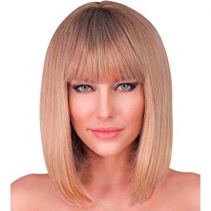 Perücke kurz Bob glatt Dream Hair Layla Kurzhaarfrisur Pagenschnitt rund auslaufend mit Pony Ombre einfarbig blond
