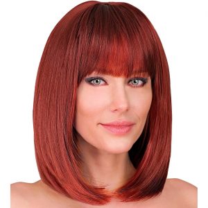 Perücke kurz Bob glatt Dream Hair Layla Kurzhaarfrisur Pagenschnitt rund auslaufend mit Pony einfarbig dunkelrot