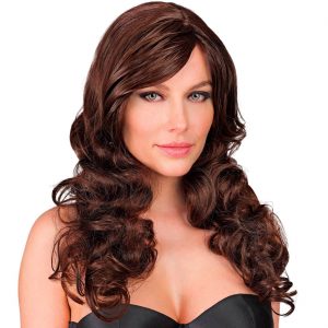 Perücke lang lockig Dream Hair Taylor Langhaarfrisur mit Locken und Seitenscheitel einfarbig braun