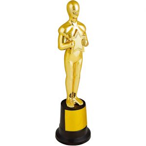 Hollywood Deko Trophäe mit selbstklebendem Schild zum Beschriften 22cm gold-schwarz