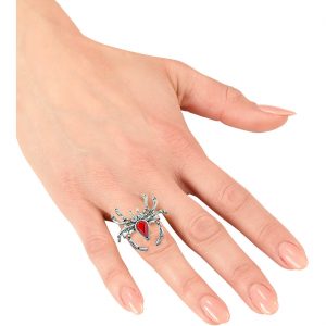 Spinnen Ring mit Steinen silber-rot