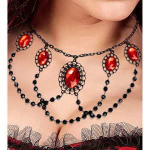 Edelleute Vintage / Gothic Halskette Collier mit Perlen und Steinen schwarz-rot
