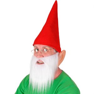 Zwerg Gartenzwerg Mütze+Bart+Ohren Zipfelmütze mit Vollbart und Riesenohren rot-weiß