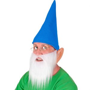 Zwerg Gartenzwerg Mütze+Bart+Ohren Zipfelmütze mit Vollbart und Riesenohren blau-weiß