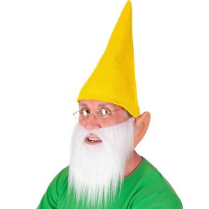 Zwerg Gartenzwerg Mütze+Bart+Ohren Zipfelmütze mit Vollbart und Riesenohren gelb-weiß