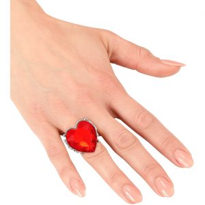 Herz Ring mit Stein verstellbar silber-rot