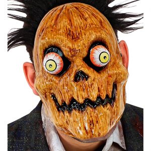 Kürbismann gruselig Gesichtsmaske mit Wackelaugen Kürbismaske orange