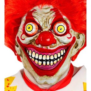 Böser Clown Gesichtsmaske mit Wackelaugen Horror Clownmaske beige-rot