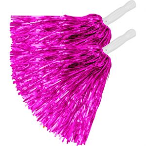 Cheerleader Pom Poms mit Haltestab metallic pink