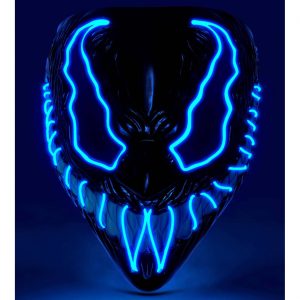 Monster mit Horrorgebiss Kunststoffmaske mit LED Monster LED Maske blau