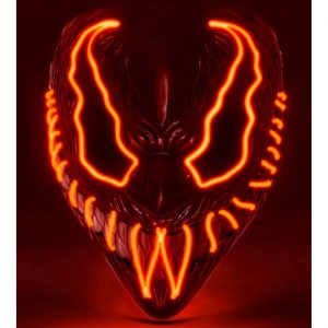 Monster mit Horrorgebiss Kunststoffmaske mit LED Monster LED Maske rot