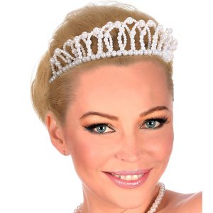 Prinzessin Edeldame Krone Diadem aus Perlen formbar weiß
