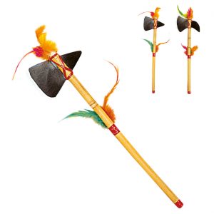 Indianer Axt Tomahawk mit Federn in Bambusoptik 37cm hinten gerundet oder spitz bunt