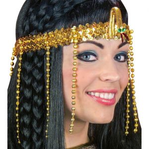 Cleopatra / Schlangen Krone Diadem Stirnband Kopfschmuck mit hängenden Perlensträngen gold
