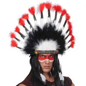 Indianer Federkopfschmuck Häuptling kurz rot-schwarz