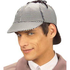 Privatdetektiv Mütze mit Ohrenklappen zum Binden grau