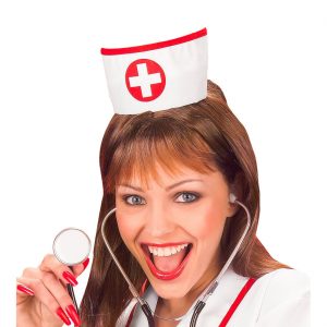 Krankenschwester Haube Schwesternhaube Mütze Hut mit Kreuz weiß-rot