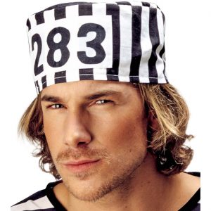 Sträfling Knasti Mütze Hut gestreift mit Nummer 283 schwarz-weiß