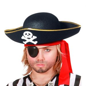 Piraten Dreispitzhut mit Schädel für Kinder schwarz-gold